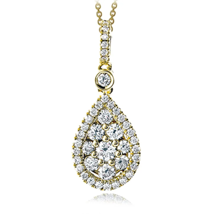 ladies rings eternity band style -This glimmering teardrop shaped pendant is set with .47 ctw of round white diamonds and suspended from a diamond encrusted bail.