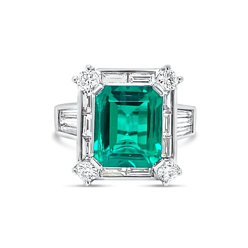 ladies rings modern sleek look -Emerald cut Emerald & Diamonds "Alexandra" Ring