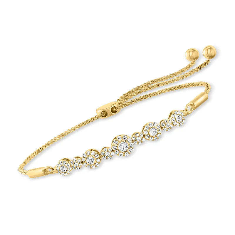 bracelets bold statement piece -Ross-Simons Diamond Cluster Bolo Bracelet in 14kt Yellow Gold