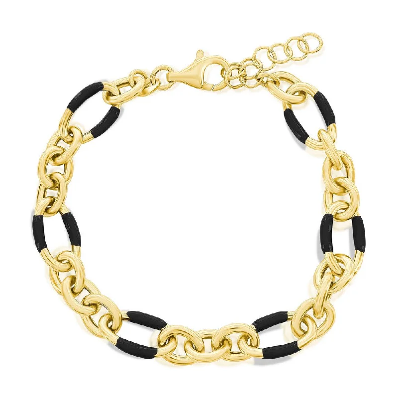 bracelets boho chic vibe -Sterling Silver, Black Enamel Bracelet - Gold Plated