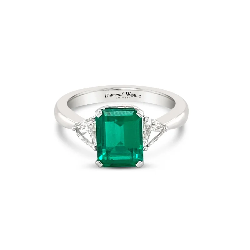 ladies rings for wedding vow -Emerald & Trillion Cut Diamonds Trilogy " Lucinda" Ring