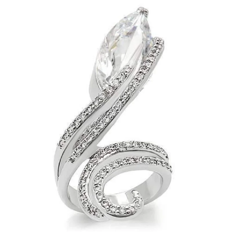 ladies rings with white pearls -Rhodium-Plated Brass Ring with Marquise-Cut CZ Western-Inspired Statement Jewelry