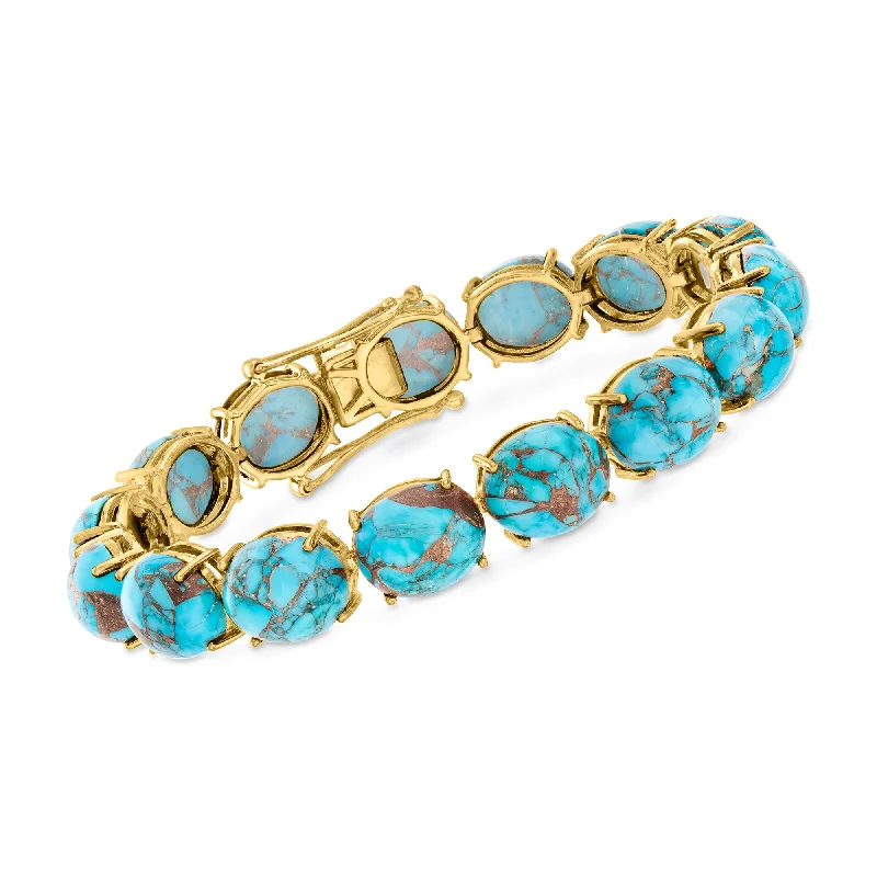 bracelets with lock charm -Ross-Simons Mohave Turquoise Bracelet in 18kt Gold Over Sterling