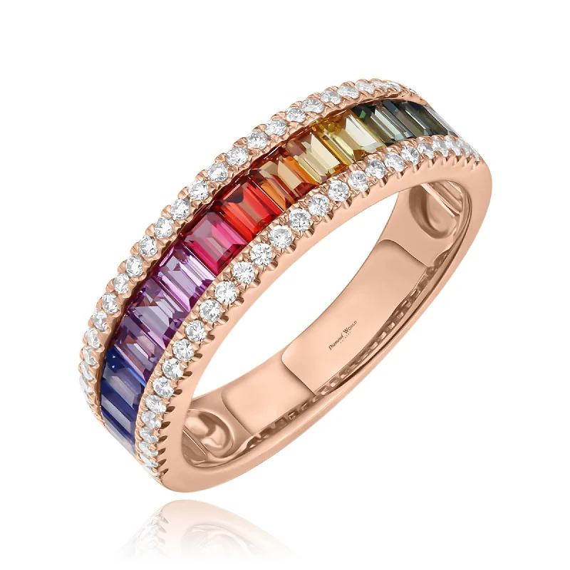 ladies rings silver minimalist style -Multi Colour sapphires & White Diamonds Ring