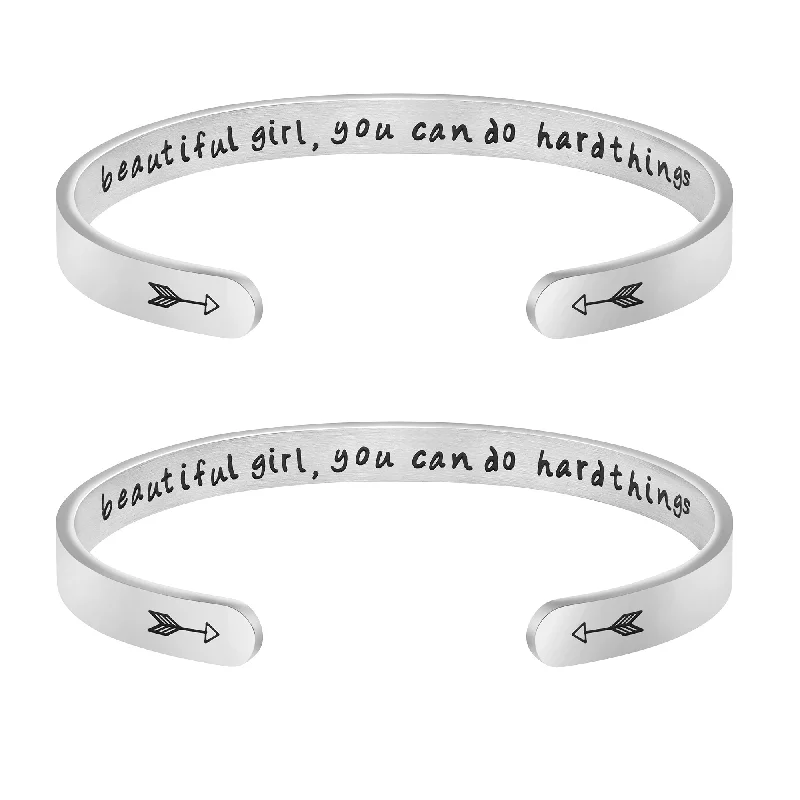 bracelets for special occasions -Beautiful Girl You Can Do Hard Things Set of 2 Bracelets