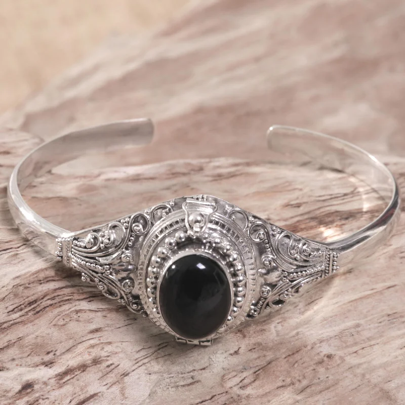 bracelets affordable luxury -Deep Gaze Onyx and Sterling Silver Cuff Locket Bracelet Indonesia