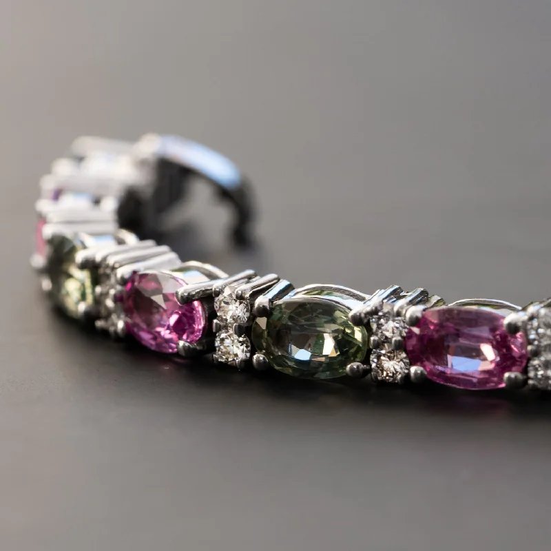 bracelets with moon charm -Eloise - 13.31 carat natural green and pink sapphire bracelet with 1.43 carat natural diamonds