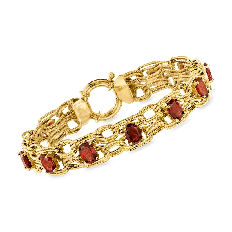 bracelets with zircon sparkle -Ross-Simons Garnet Oval-Link Bracelet in 18kt Gold Over Sterling