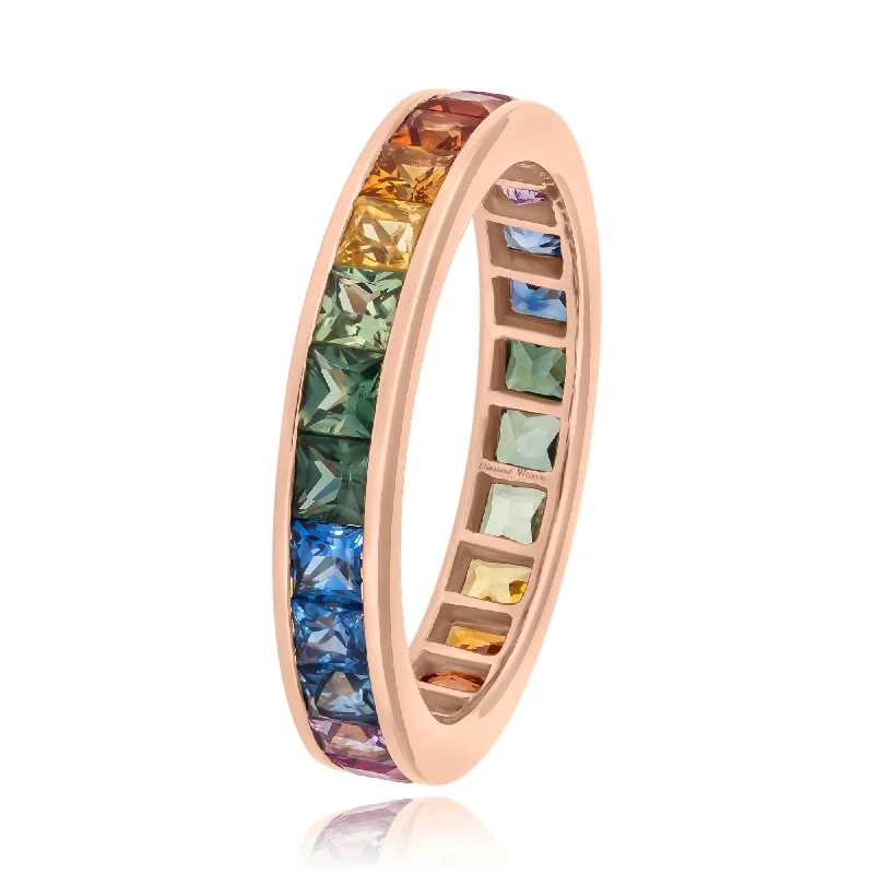 ladies rings with amethyst purple -Multi Colour Princess Cut Sapphires Eternity Ring