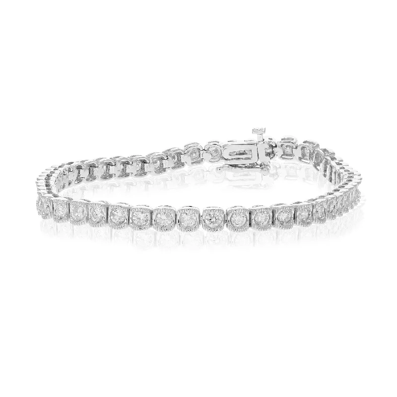 bracelets for couples matching -2 cttw SI2-I1 Certified Diamond Bracelet 14K White Gold Cushion with Milgrain