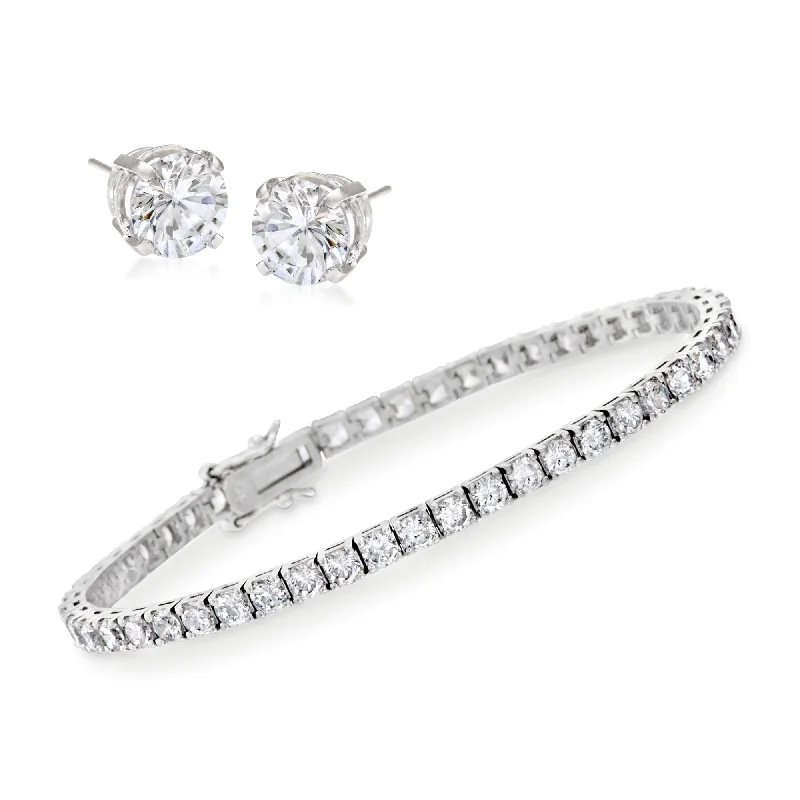 bracelets with onyx black -Ross-Simons CZ Tennis Bracelet With Free CZ Stud Earrings in Sterling Silver