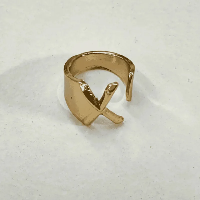 ladies rings with gold plating -TFC Letter- X Gold Plated Adjustable Ring