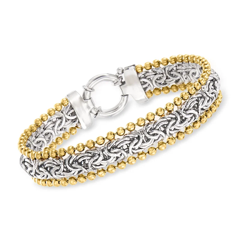 bracelets with moon charm -Ross-Simons Byzantine Beaded Bracelet in Sterling Silver and 18kt Yellow Gold Over Sterling