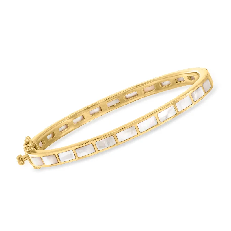 bracelets for gifting ideas -Ross-Simons Mother-Of-Pearl Bangle Bracelet in 18kt Gold Over Sterling