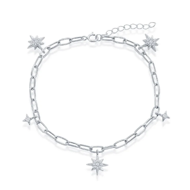 bracelets with silver charm -Sterling Silver North Star CZ paperclip Bracelet