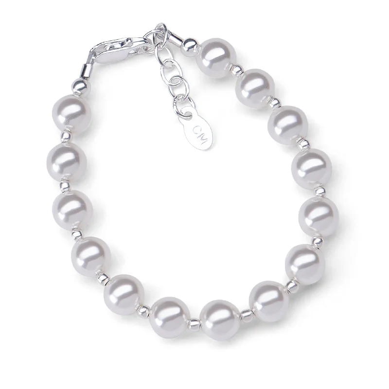 bracelets for wedding gift -Sterling Silver Bracelet with Large Simulated Pearls for Little Girls