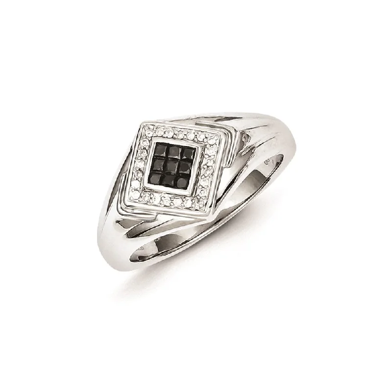 ladies rings white gold finish -Sterling Silver Black and White Diamond Men's Ring