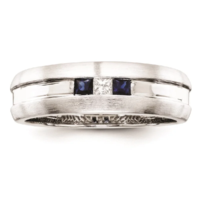 ladies rings platinum sleek shine -Sterling Silver Belle Amore Diamond & Sapphire Men's Ring