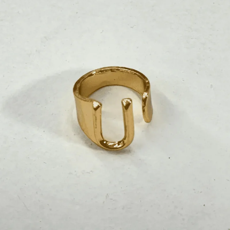 ladies rings for proposal gift -TFC Letter- U Gold Plated Adjustable Ring