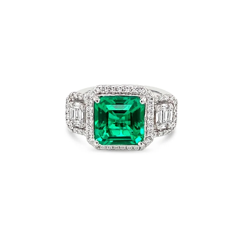 ladies rings for daily wear -Radiant Shape Emerald & Diamonds "Luxury" Ring