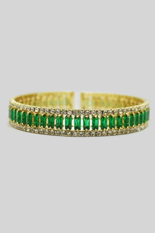 bracelets with cross charm -Princess Cut Emerald Gold Bracelet