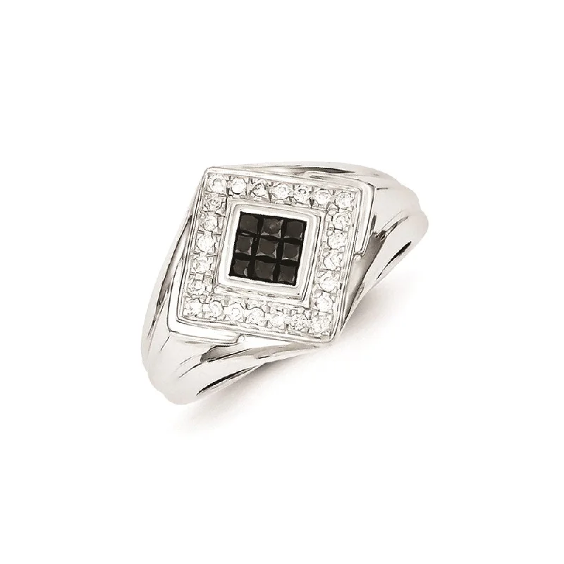 ladies rings vintage chic look -Sterling Silver Black and White Diamond Men's Ring