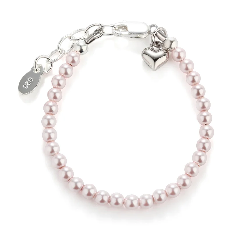 bracelets for office wear -Sterling Silver Pink Simulated Pearl Baby Bracelet Girls Jewelry