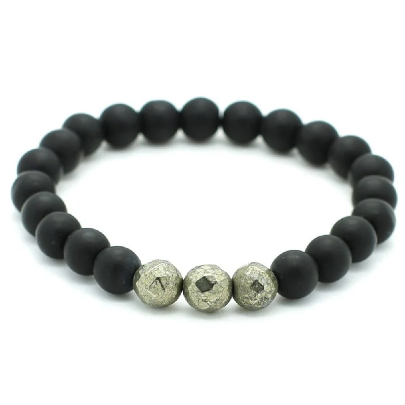 bracelets trendy 2025 style -Pyrite, Matte Onyx Beaded Bracelet