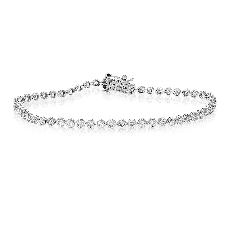 bracelets thin chain elegance -2 cttw 57 Stones Round Diamond Bracelet 14K White Gold Prong Set 7 Inch