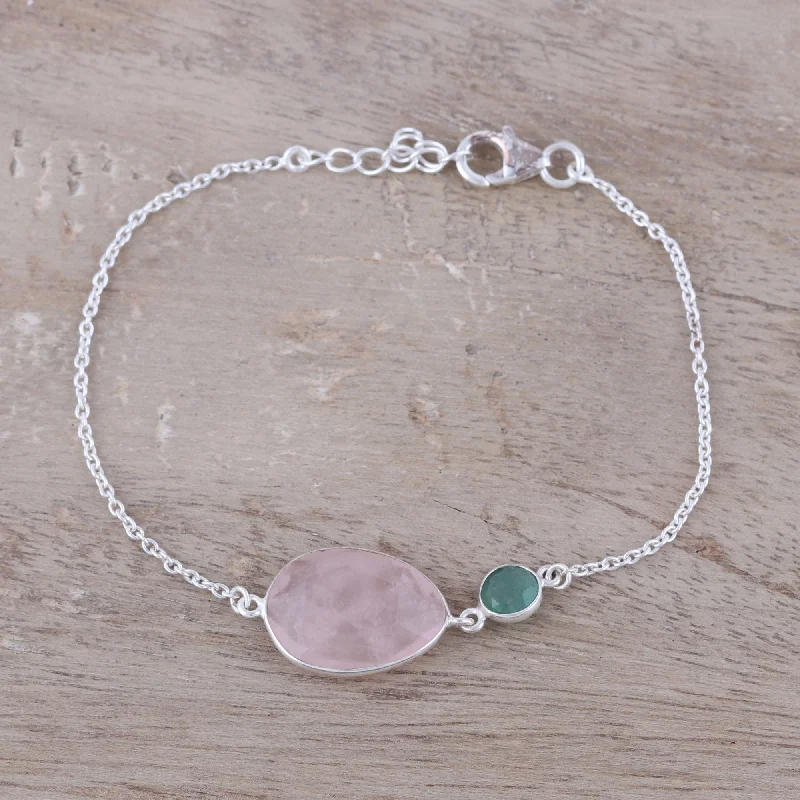 bracelets vintage inspired look -Crystal Shimmer Sterling Silver Rose Quartz and Aventurine Pendant Bracelet