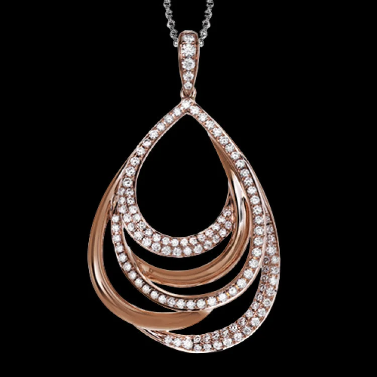 ladies rings with rose quartz -Featuring multiple intertwined teardrop designs, this contemporary rose gold pendant is accentuated by the presence of .83 ctw round cut white diamonds.