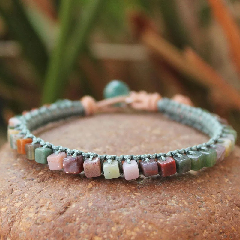 bracelets with star pendant -Cubic Pastels Jasper and Leather Beaded Bracelet