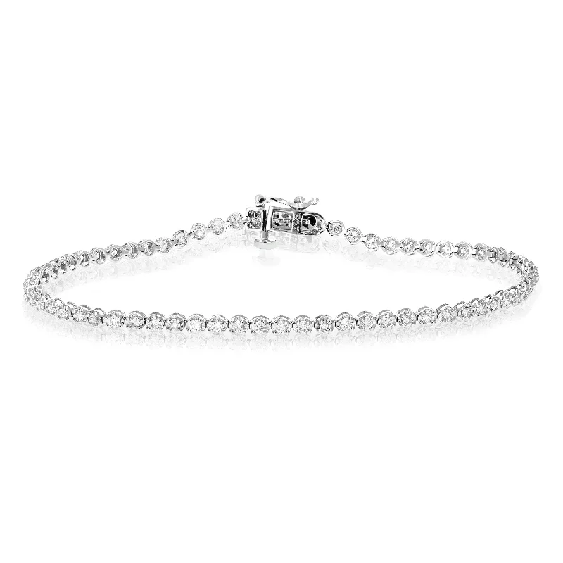 bracelets handmade unique craft -1 cttw 68 Stones Round Diamond Bracelet 14K White Gold Prong Set 7 Inch