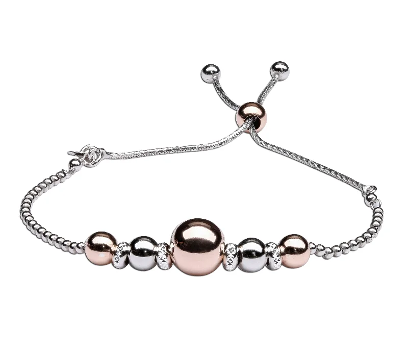 bracelets for party glamour -Luxury Bolo Bracelet Sterling Silver with Rose-Gold, Adjustable Slide Closure