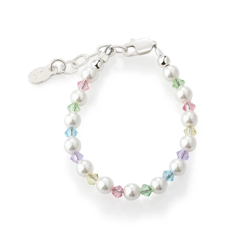 bracelets with aquamarine stone -Sterling Silver Multi-Color Crystal and Simulated Pearl Bracelet for Infant Girls, Toddlers and Kids