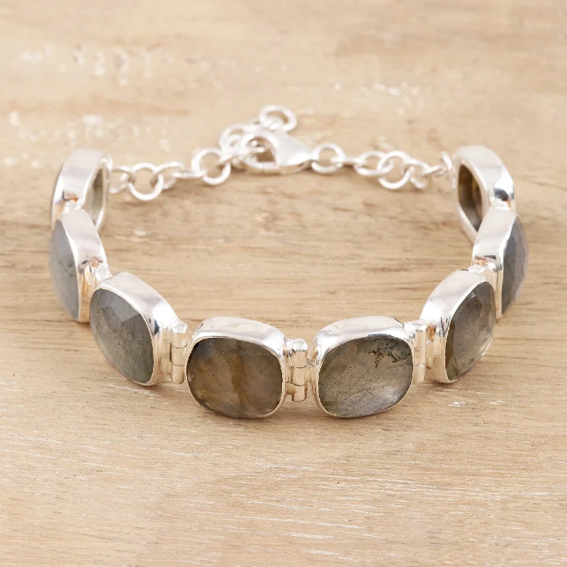 bracelets for bridal elegance -Dazzling Allure Square Faceted Labradorite Bracelet Set in Sterling Silver