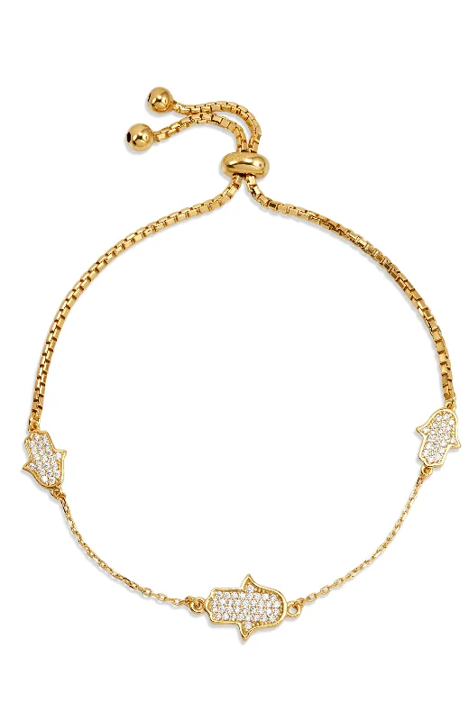 bracelets with sun charm -18K Gold Vermeil White Cz Hamsa Pull Bracelet