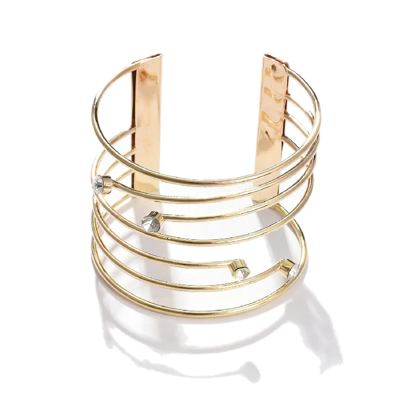 bracelets with aquamarine stone -Women Gold-toned Cuff Bracelet