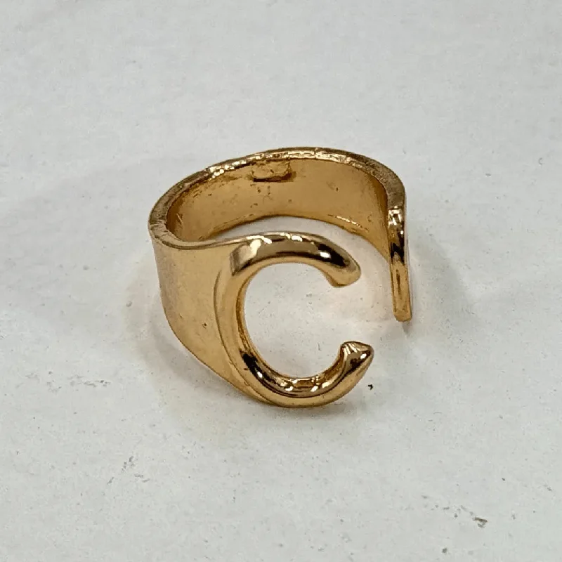 ladies rings with white pearls -TFC Letter- C Gold Plated Adjustable Ring