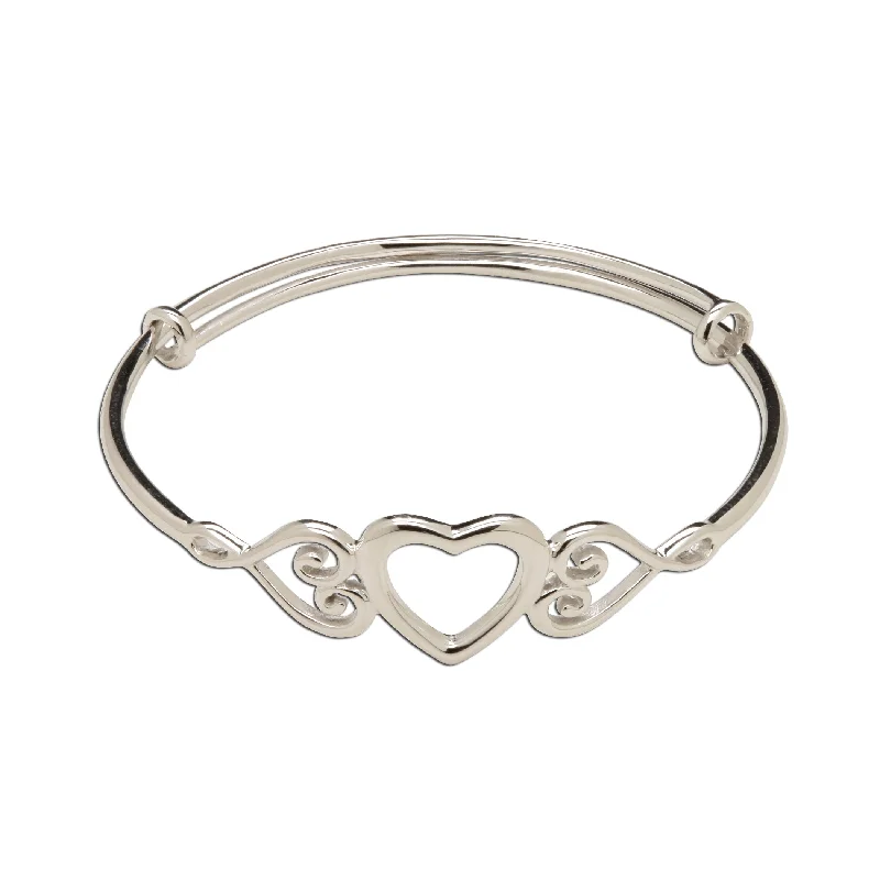 bracelets with floral charm -Sterling Silver Heart Bracelet-Adjustable for Baby and Child