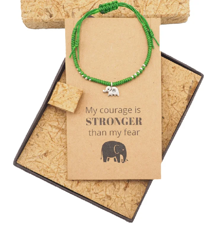 bracelets leather men style -Wattana Lucky Elephant Courage Bracelet with Inspirational Quote Greeting Card