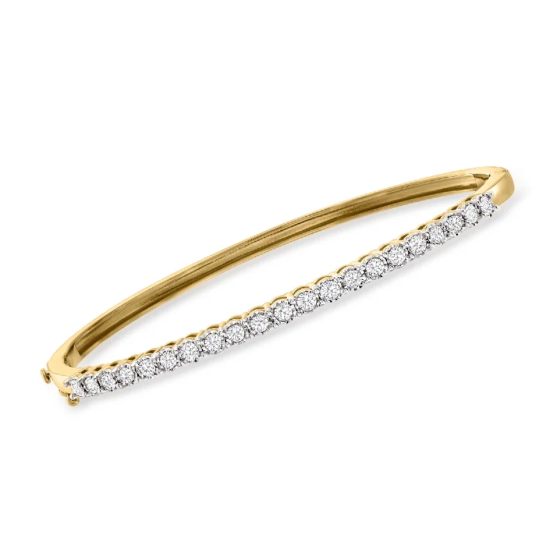 bracelets with white pearls -Ross-Simons Diamond Bangle Bracelet in 18kt Gold Over Sterling