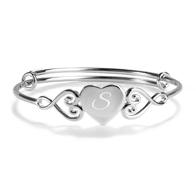 bracelets with birthstone accent -Heart Bangle (Adjustable) - Sterling Silver Solid Heart Bracelet for Kids