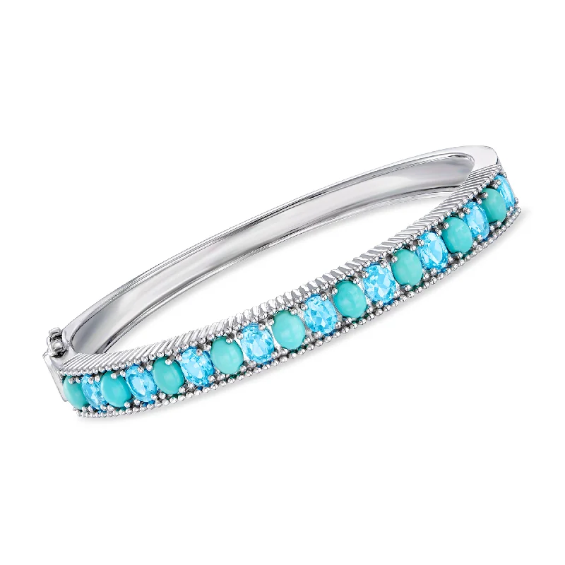 bracelets for holiday gift -Ross-Simons Turquoise and Swiss Blue Topaz Bangle Bracelet in Sterling Silver