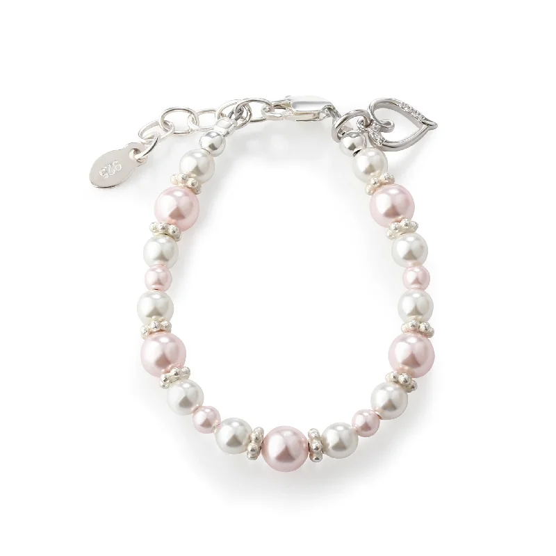 bracelets for fashion lovers -Children's Sterling Silver Pink & White Simulated Pearl Bracelet for Kids