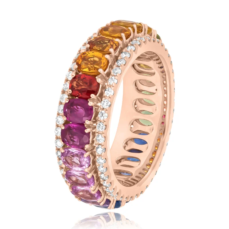 ladies rings classic timeless appeal -Oval cut Multi Colour Sapphires & Diamonds eternity Ring