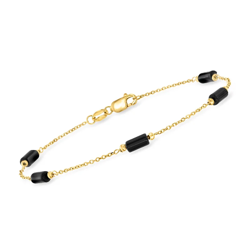 bracelets for evening wear -Ross-Simons Italian Onyx Bead Station Bracelet in 18kt Yellow Gold