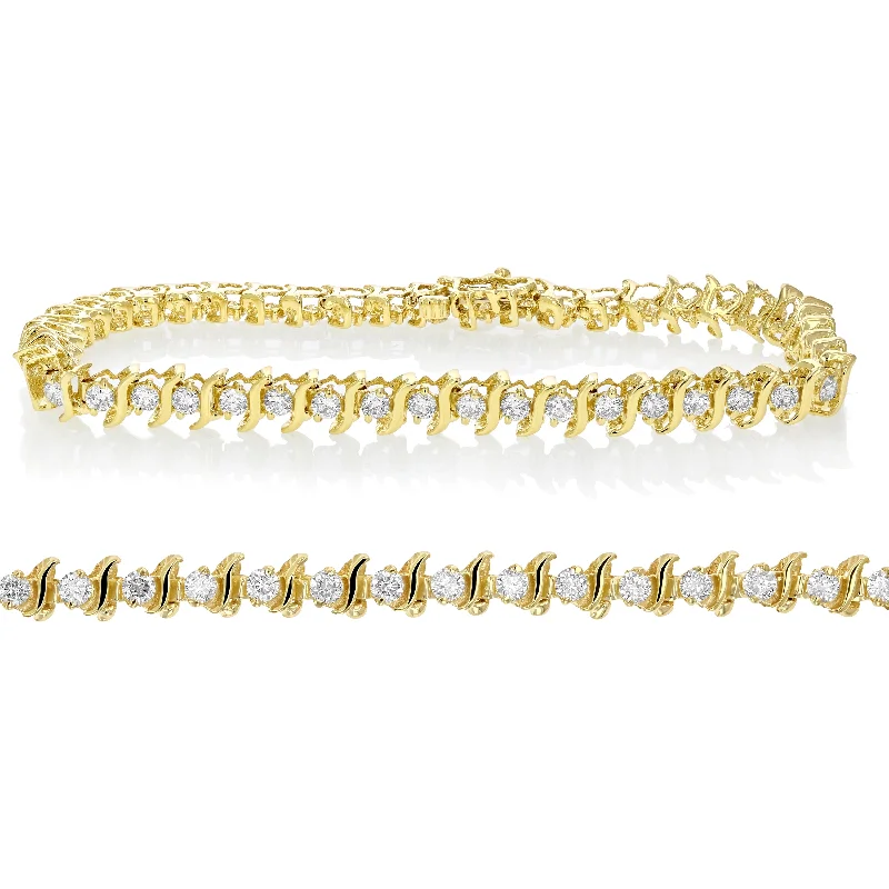 bracelets with feather pendant -1.50 cttw SI2-I1 IGI Certified Diamond Bracelet 14K Yellow Gold S-Link 7 Inch