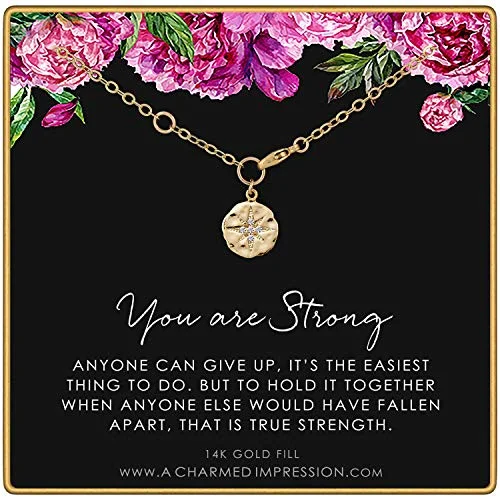 bracelets for gifting ideas -A Charmed Impression You are Strong Bracelet • Survivor Bracelet • 14k Gold • Encouragement Gifts for Women • CZ Diamond Starburst Charm • Never Give Up • Cancer Sobriety Recovery Loss Divorce