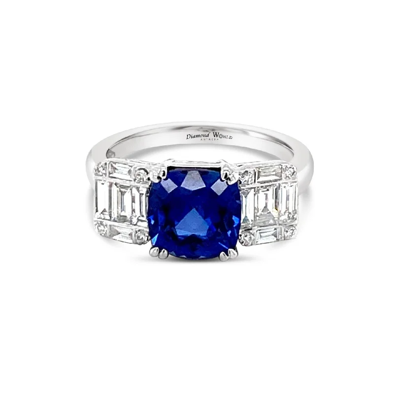 ladies rings timeless beauty -Cushion cut Sapphire & Diamonds "jennifer" Ring